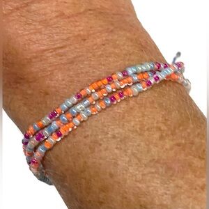 Simply Southern Orange/Blue/Pink/White Layered Beaded Slip-Tie Bracelet Preppy